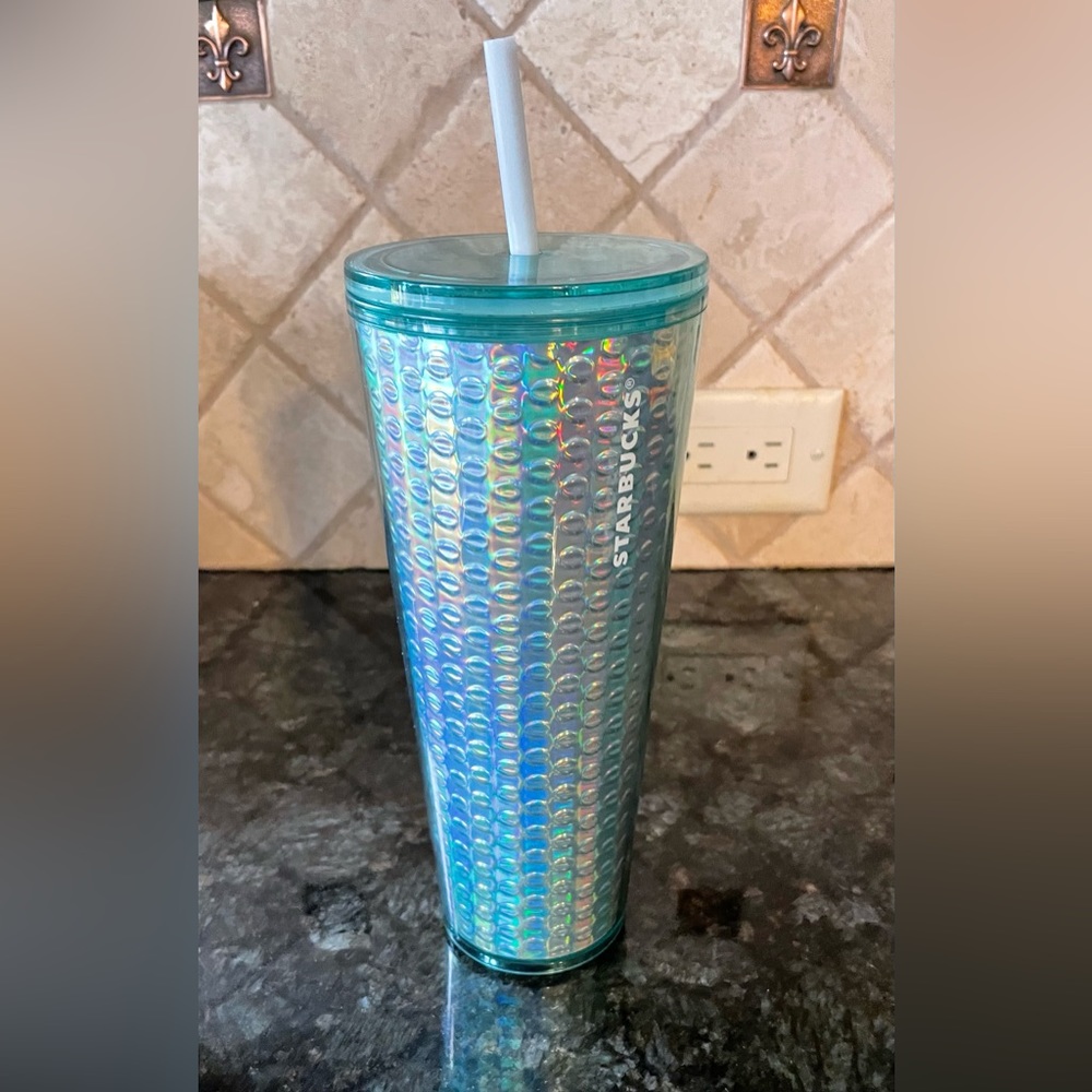 NEW Starbucks 2020 Holographic Disco Bubble 24 oz‎ Tumbler With Lid & Straw